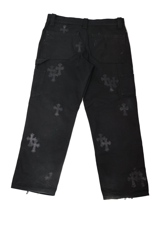 Chrome Hearts Black On Black Cross Patch Carpenter Pants