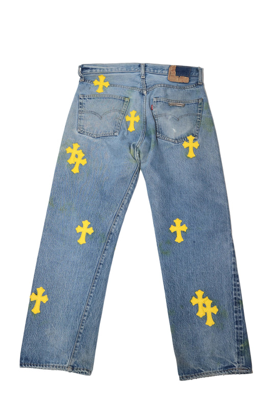 Chrome Hearts Yellow Cross Patch Levi Jeans