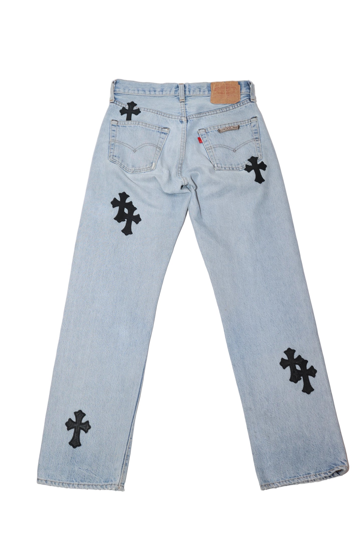 Chrome Hearts Black Cross Patch Light Wash Levi Jeans