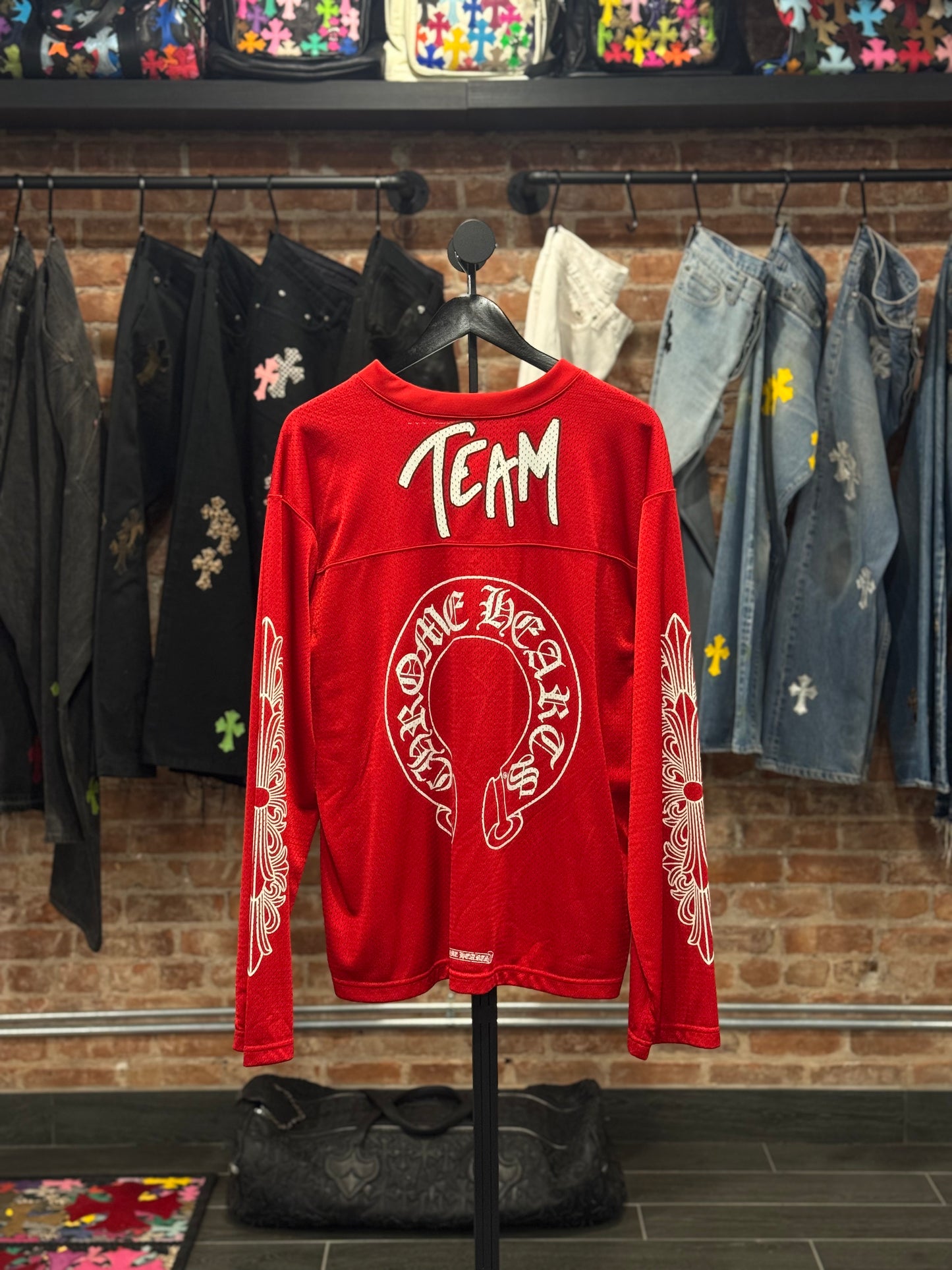 Chrome Hearts Red Matty Boy Mesh Jersey Longsleeve T-shirt