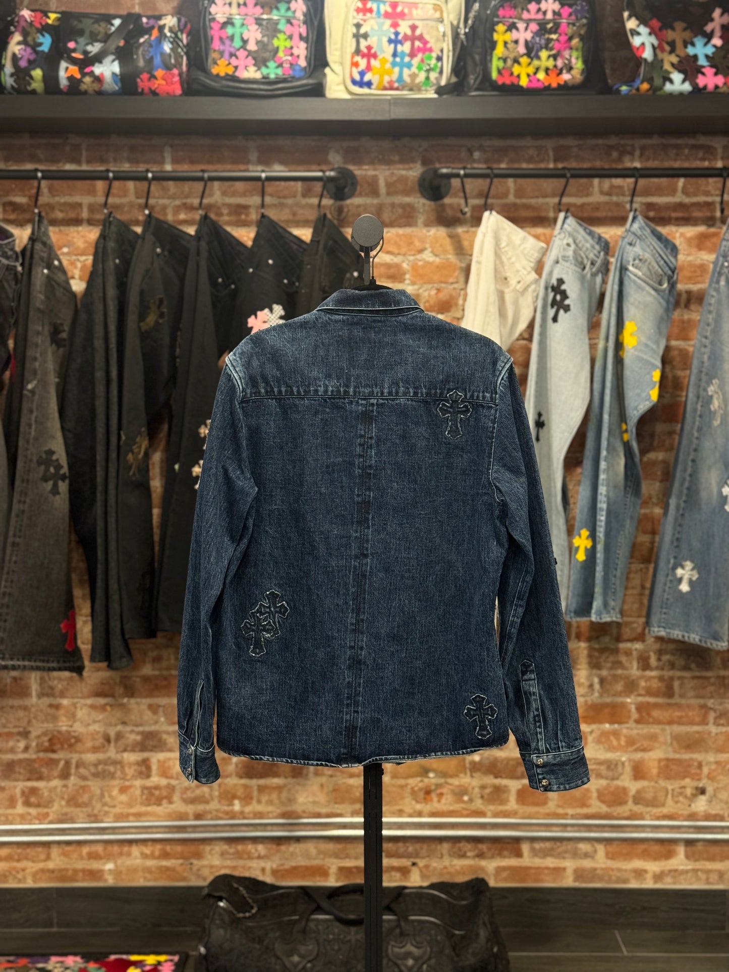 Chrome Hearts Blue Denim Cross Patch Work Jacket