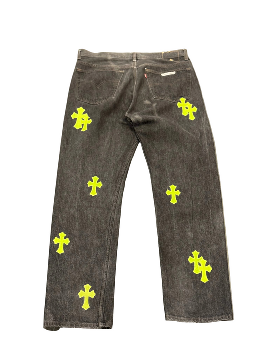 Chrome Hearts Neon Green Cross Patch Levi Jeans