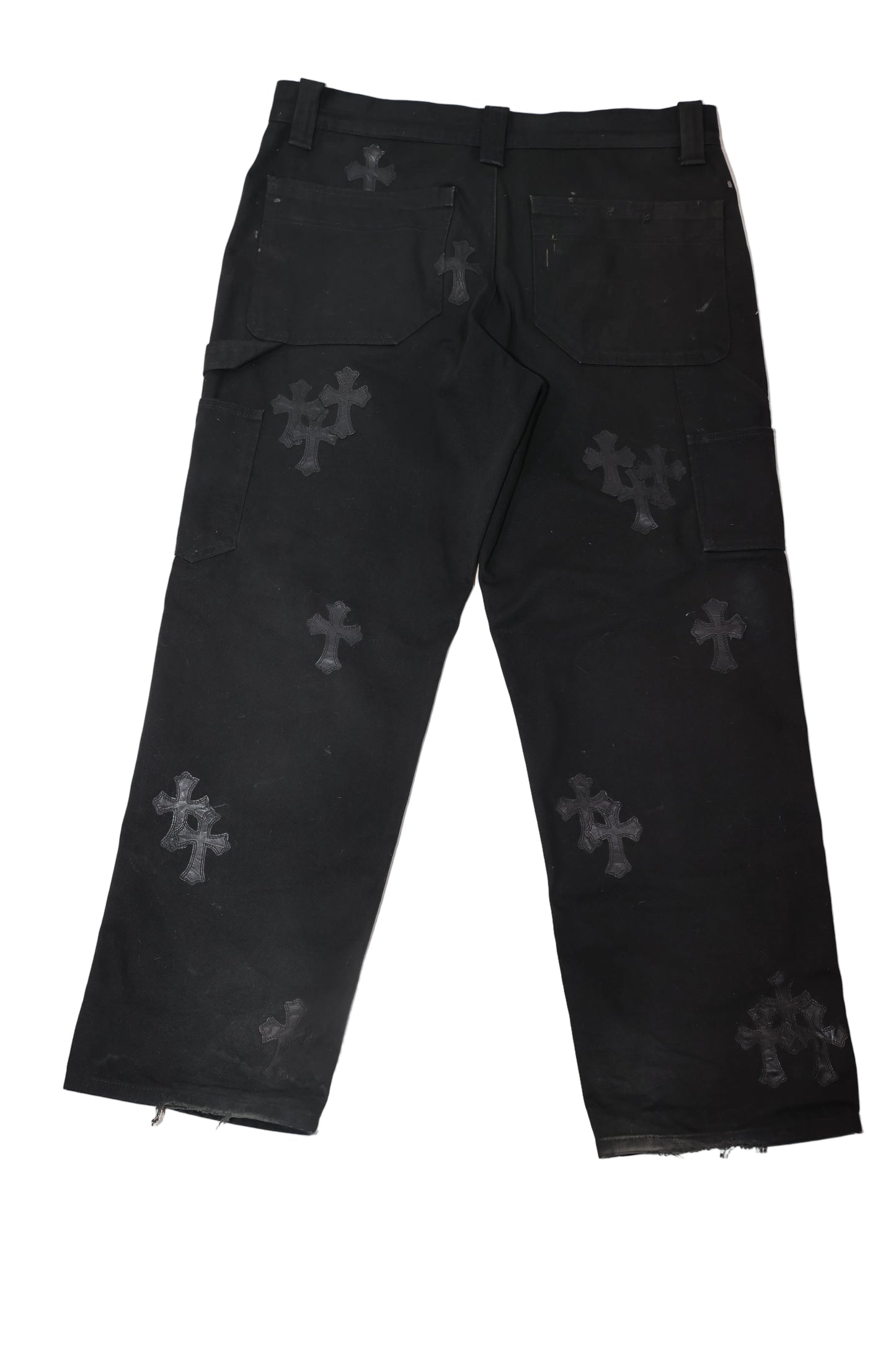 Chrome Hearts Black On Black Cross Patch Carpenter Pants