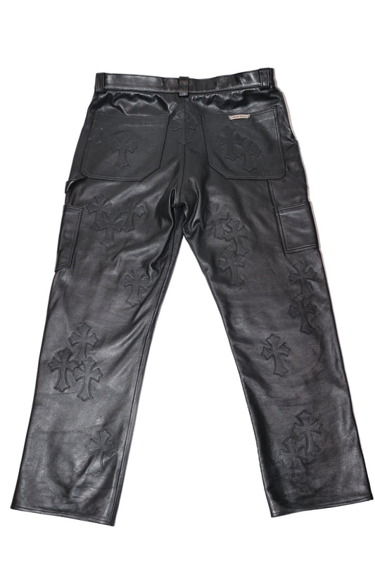 Chrome Hearts Black Cross Patch Leather Fleur Knee Pants
