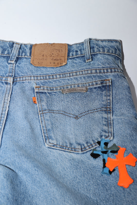 Chrome Hearts Orange Cross Patch St Barth Levi Jeans