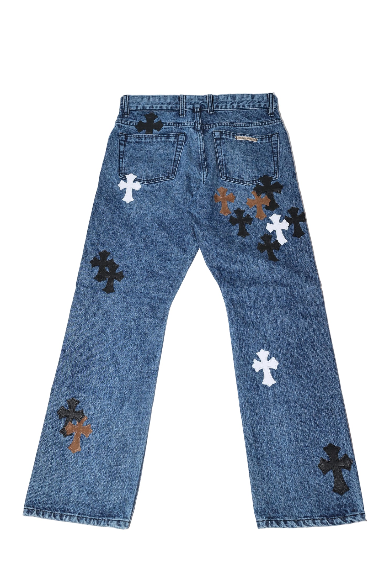 Chrome Hearts Black Brown White Cross Patch Fleur Knee Pants