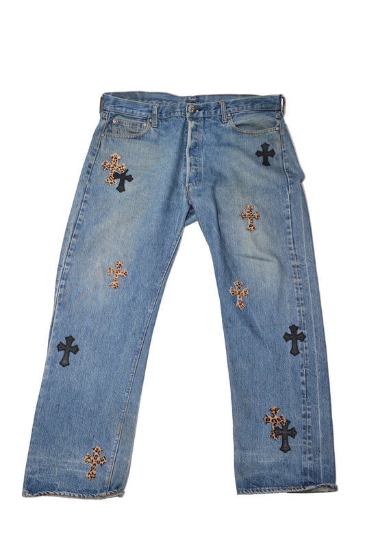 Chrome Hearts Cheetah Cross Patch Levi Jeans