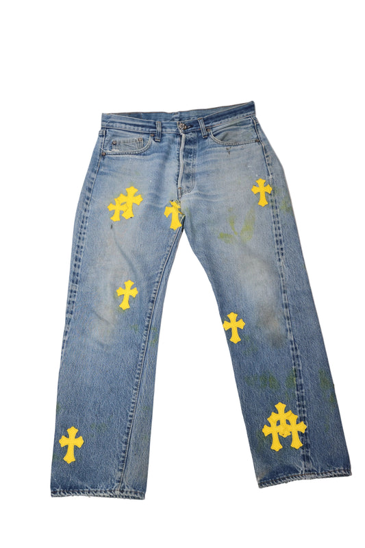 Chrome Hearts Yellow Cross Patch Levi Jeans