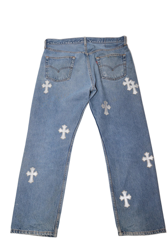 Chrome Hearts Silver Cross Patch Levi Jeans (Drake)