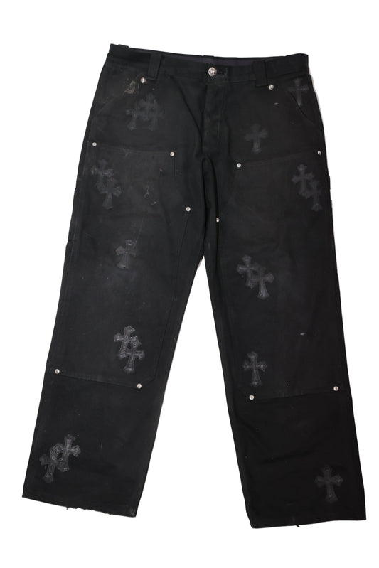 Chrome Hearts Black On Black Cross Patch Carpenter Pants