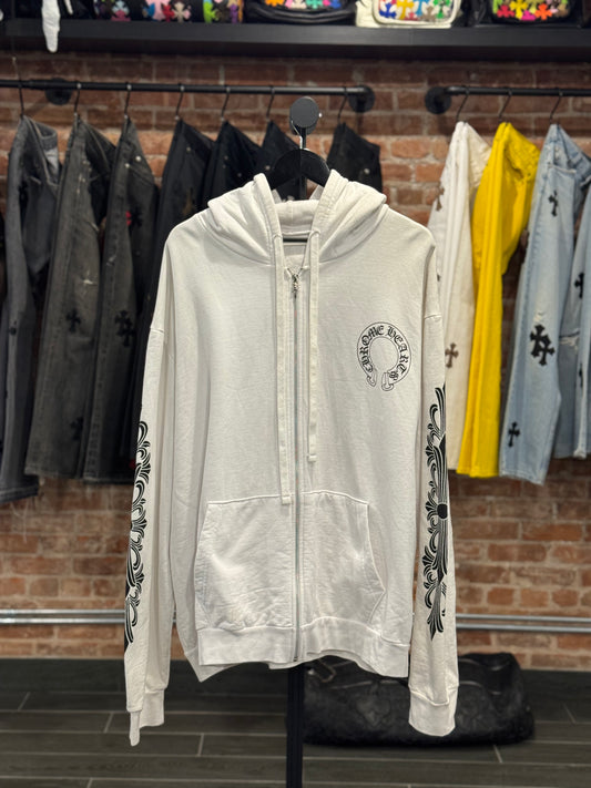 Chrome Hearts White Floral Horseshoe Logo Zip-Up