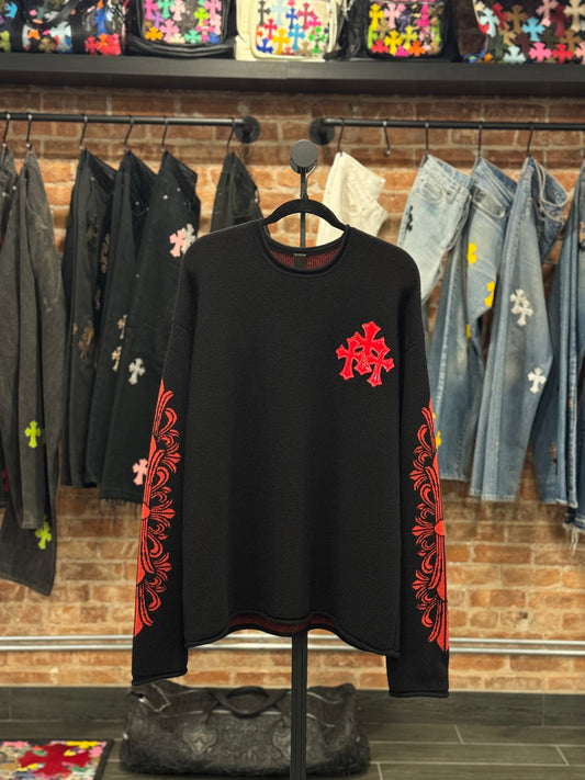 Chrome Hearts Red Triple Cross Cashmere Crewneck