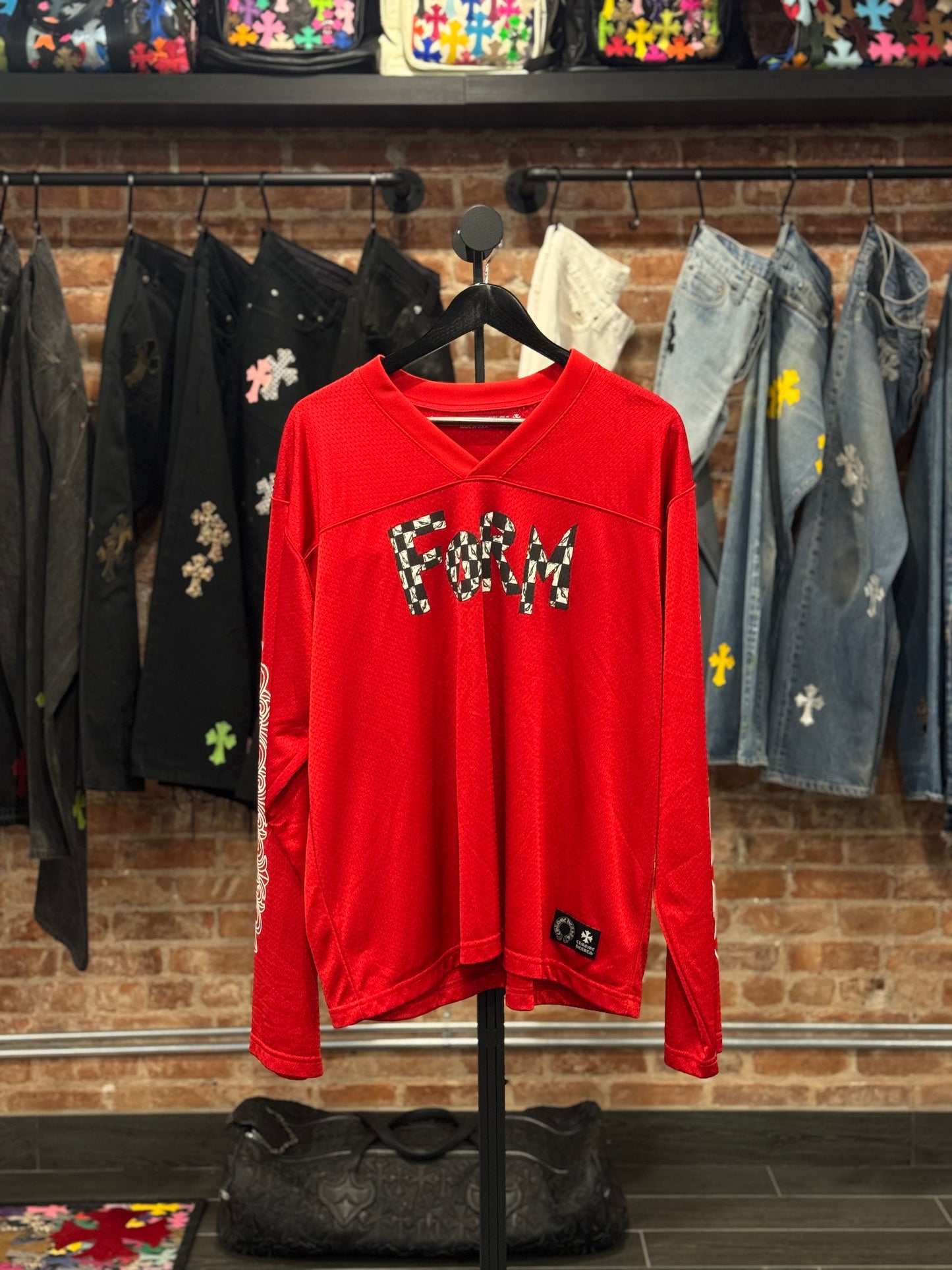 Chrome Hearts Red Matty Boy Mesh Jersey Longsleeve T-shirt