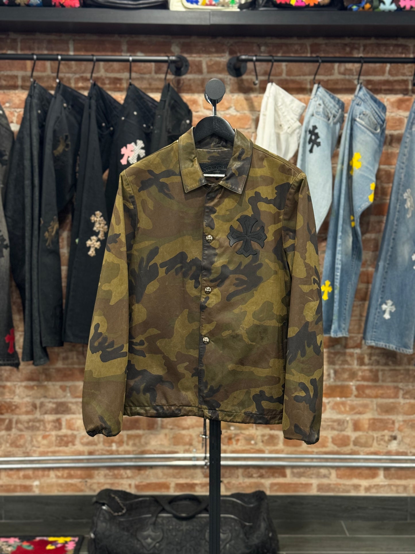 Chrome Hearts Plus Patch Eye Chart Camo Leather Jacket