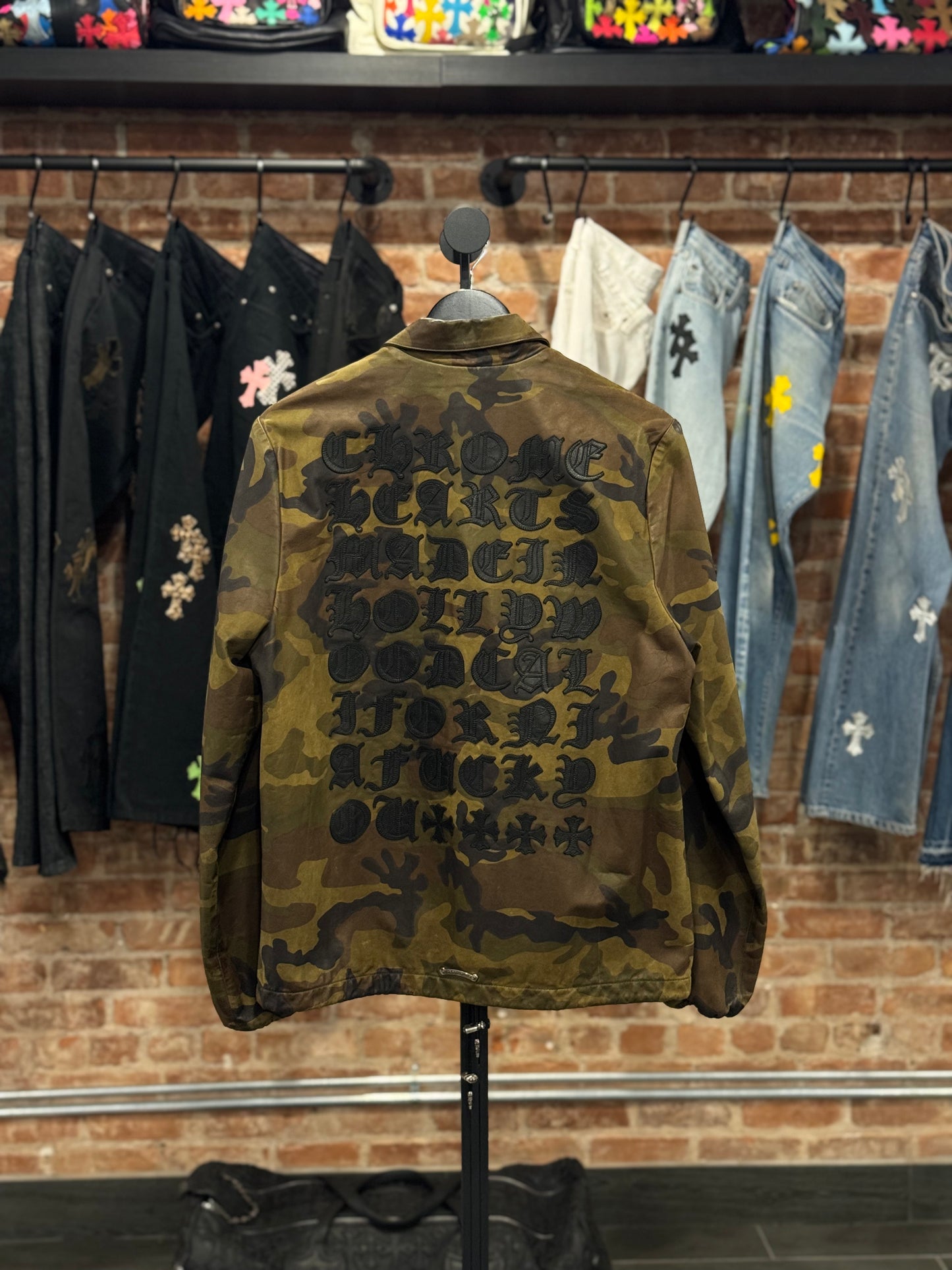 Chrome Hearts Plus Patch Eye Chart Camo Leather Jacket