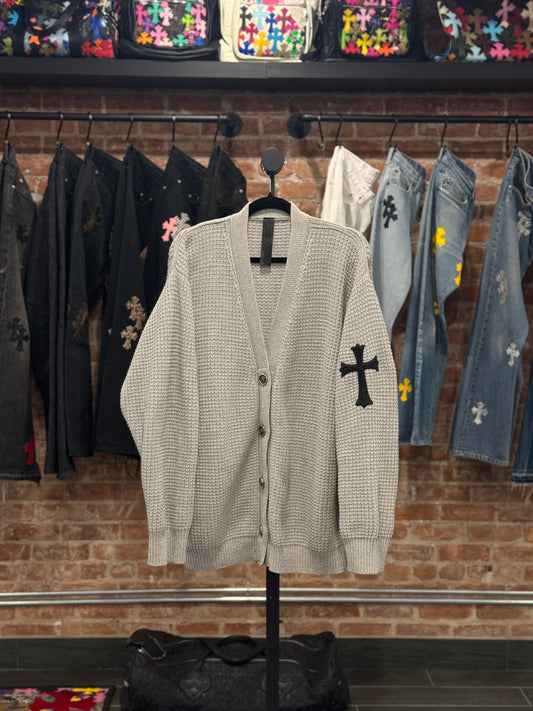 Chrome Hearts Cross Patch Grey Waffle Knit Cardigan