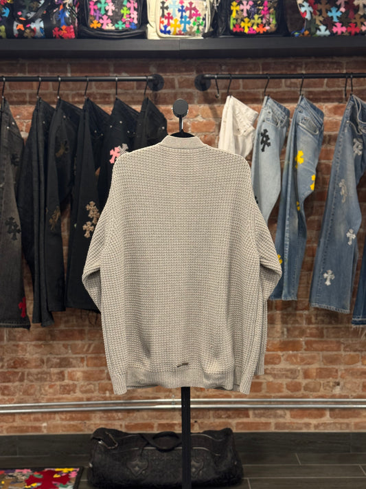 Chrome Hearts Cross Patch Grey Waffle Knit Cardigan