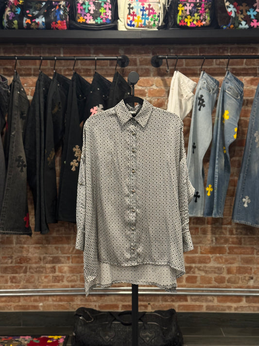 Chrome Hearts All Over Print Gray Silk Shirt