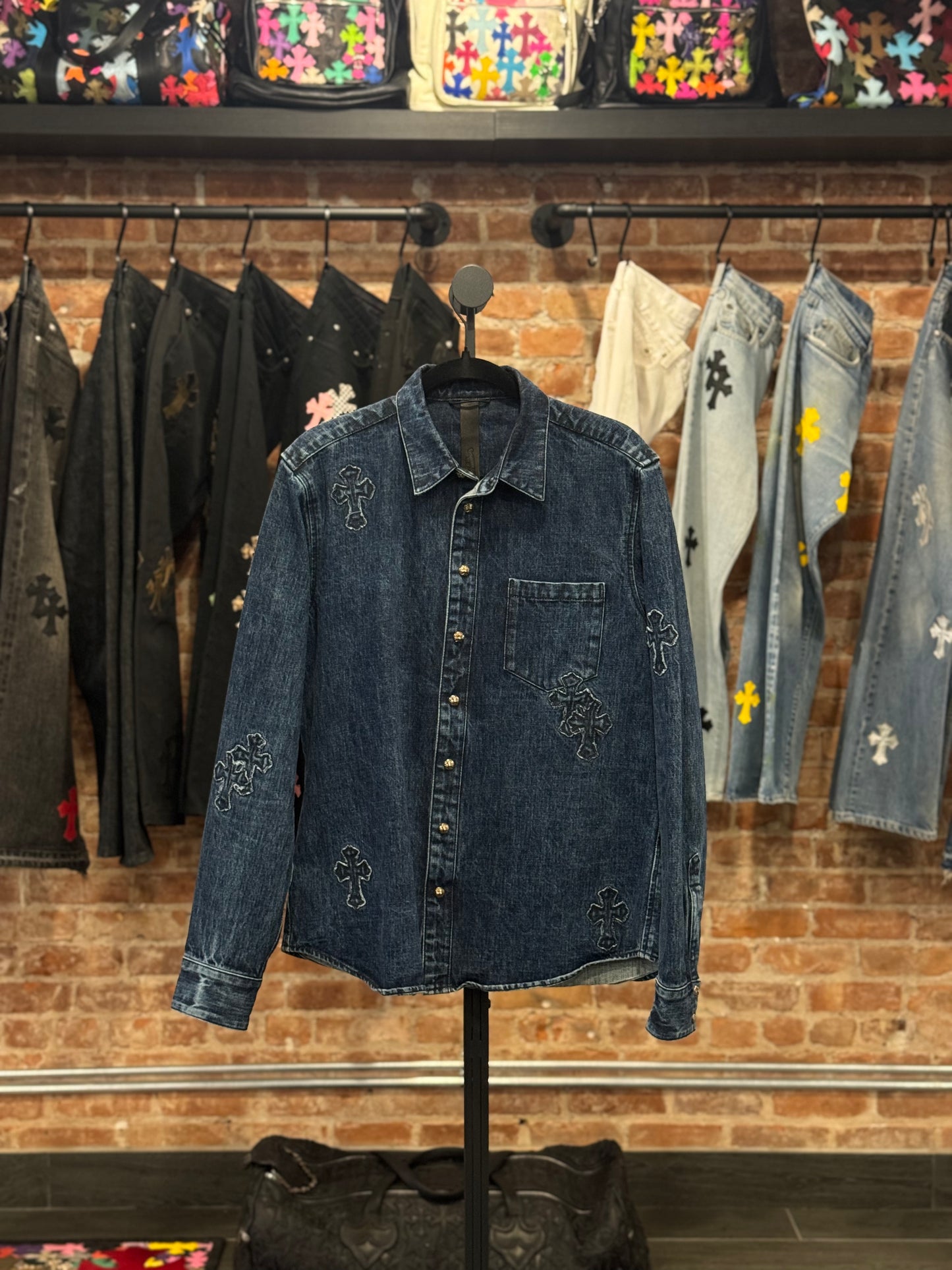 Chrome Hearts Blue Denim Cross Patch Work Jacket