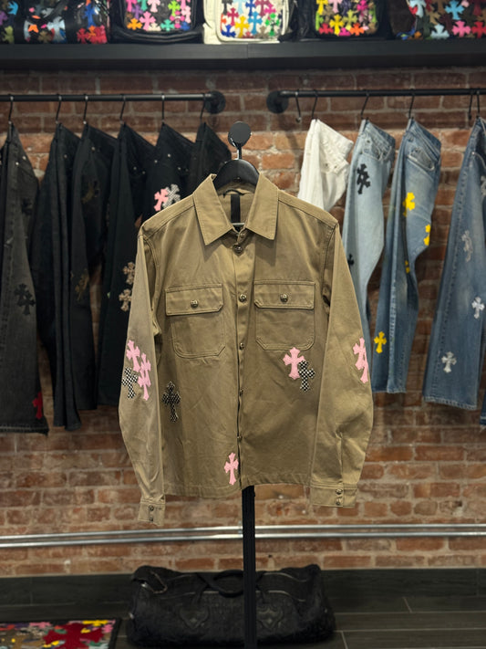 Chrome Hearts Checkered Cross Pink Patch Work Dog Jacket