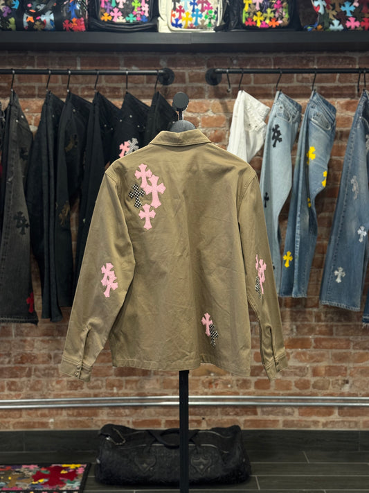 Chrome Hearts Checkered Cross Pink Patch Work Dog Jacket