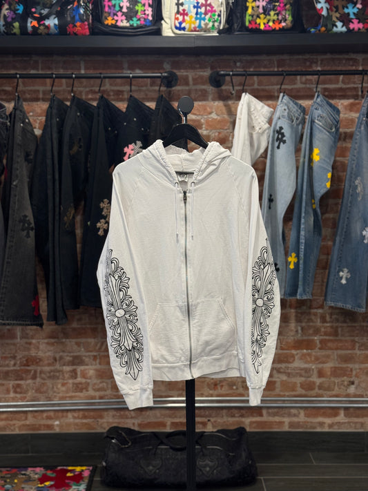 Vintage Chrome Hearts White Floral Horseshoe Logo Zip-Up