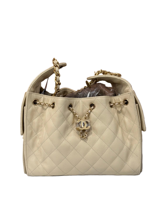 Chanel 25 Caviar Quilted Light Beige