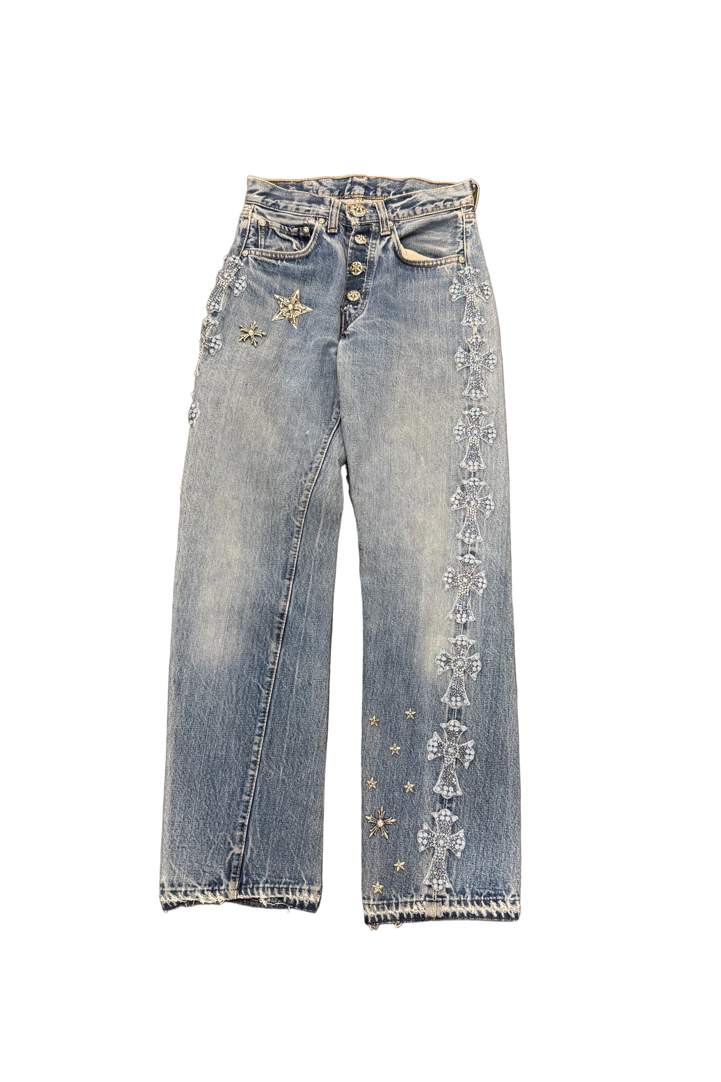 Chrome Hearts Cannes Glitter Cross Patch Jeans