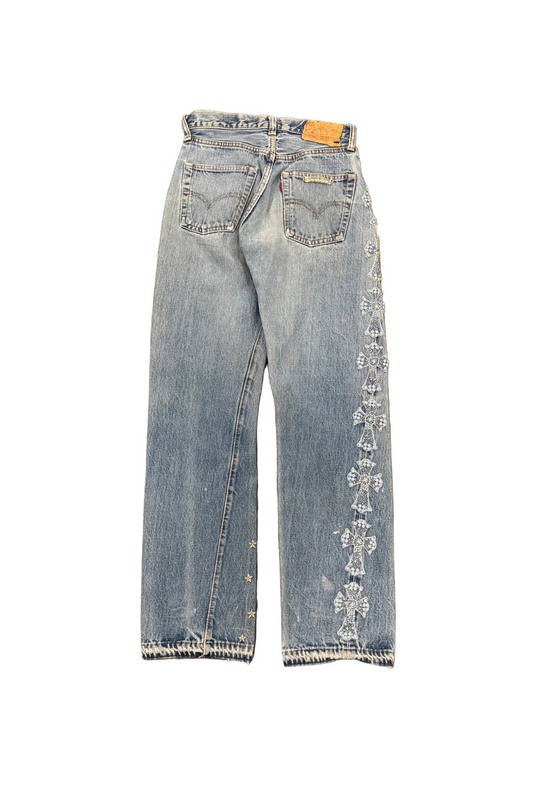 Chrome Hearts Cannes Glitter Cross Patch Jeans