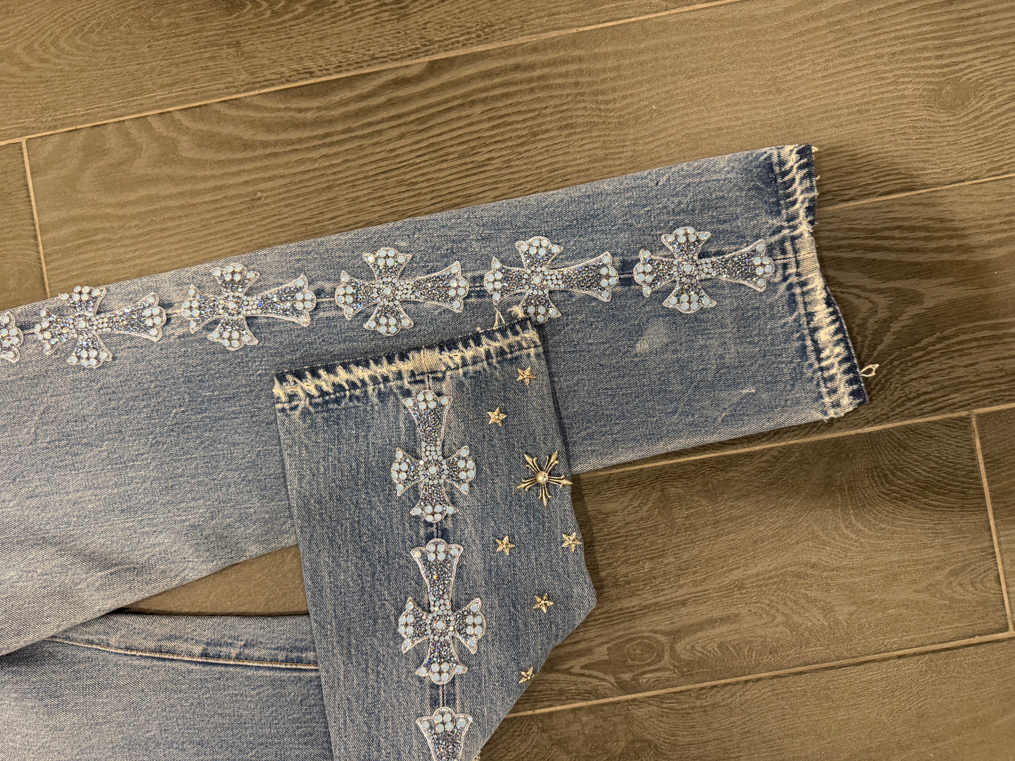 Chrome Hearts Cannes Glitter Cross Patch Jeans