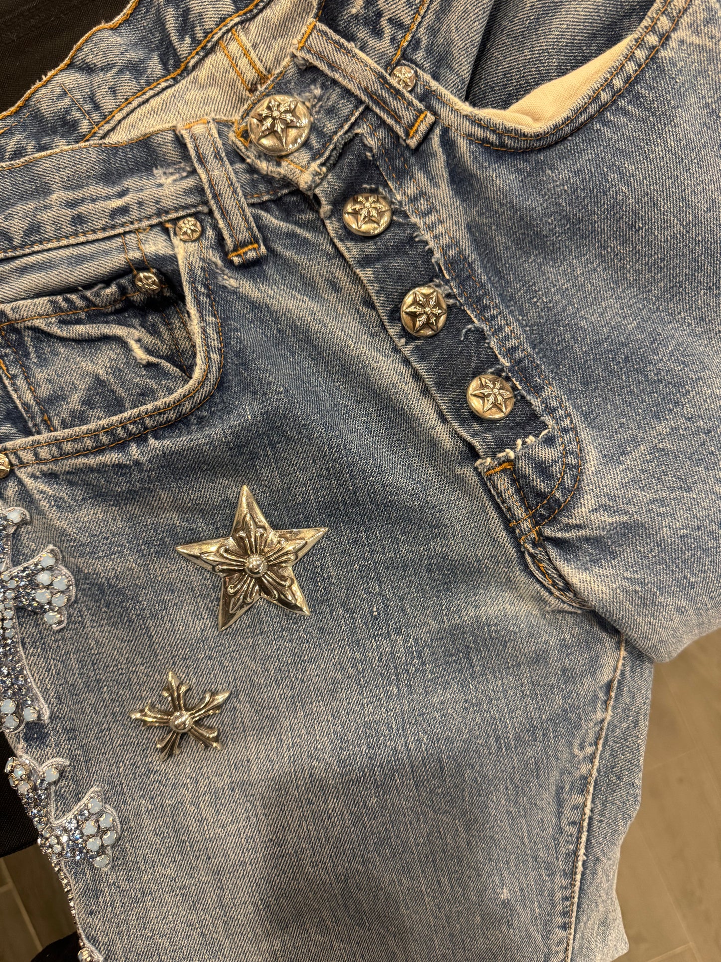 Chrome Hearts Cannes Glitter Cross Patch Jeans