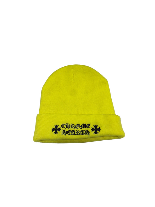 Chrome Hearts Neon Yellow Logo Embroidered Beanie