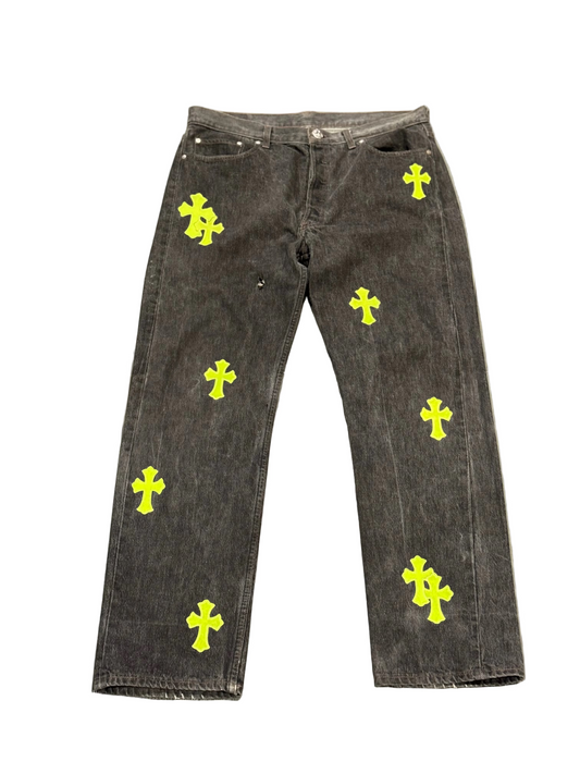 Chrome Hearts Neon Green Cross Patch Levi Jeans