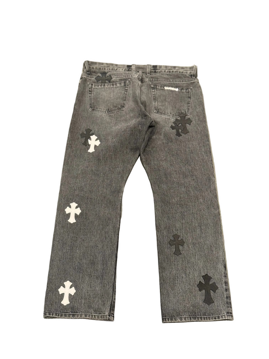 Chrome Hearts Fleur Knee Cross Patch Black Jeans