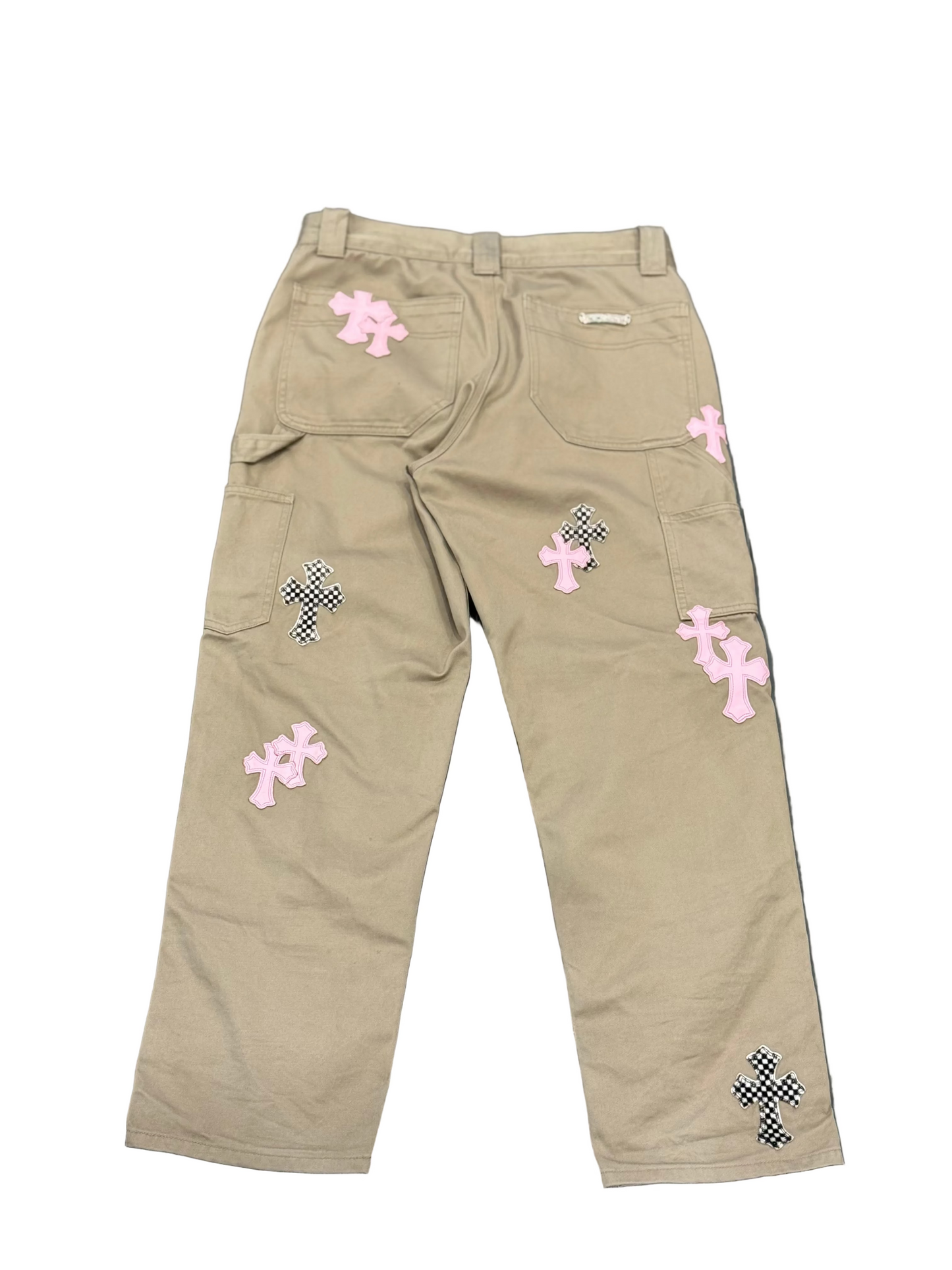 Chrome Hearts Pink & Checker Cross Patch Tan Carpenter Pants