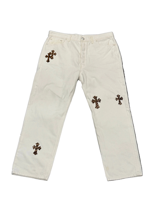 Chrome Hearts Cheetah Patch White Levis Jeans