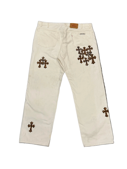 Chrome Hearts Cheetah Patch White Levis Jeans
