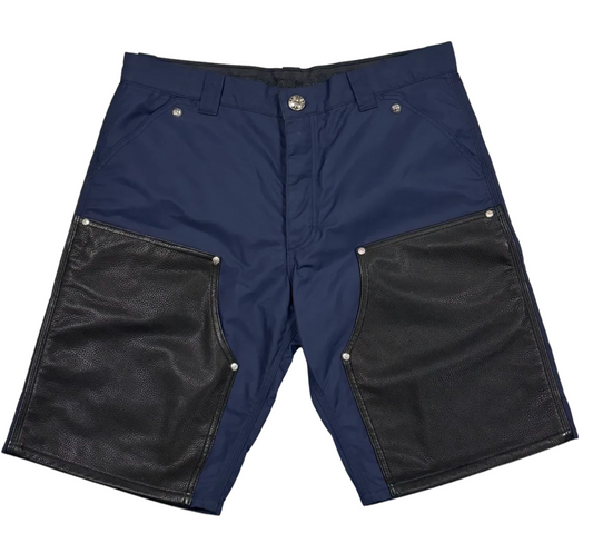 Chrome Hearts Navy Leather Double Knee Cross Patch Carpenter Shorts