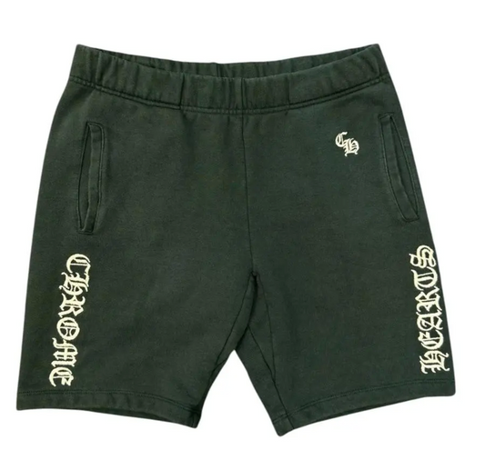 Chrome Hearts Green Embroidered CH Logo Sweat Shorts