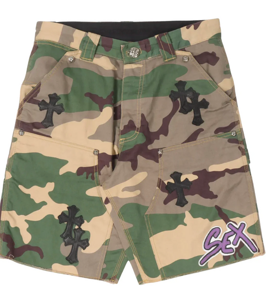 Chrome Hearts Green Camo Sex Records Cross Patch Carpenter Shorts